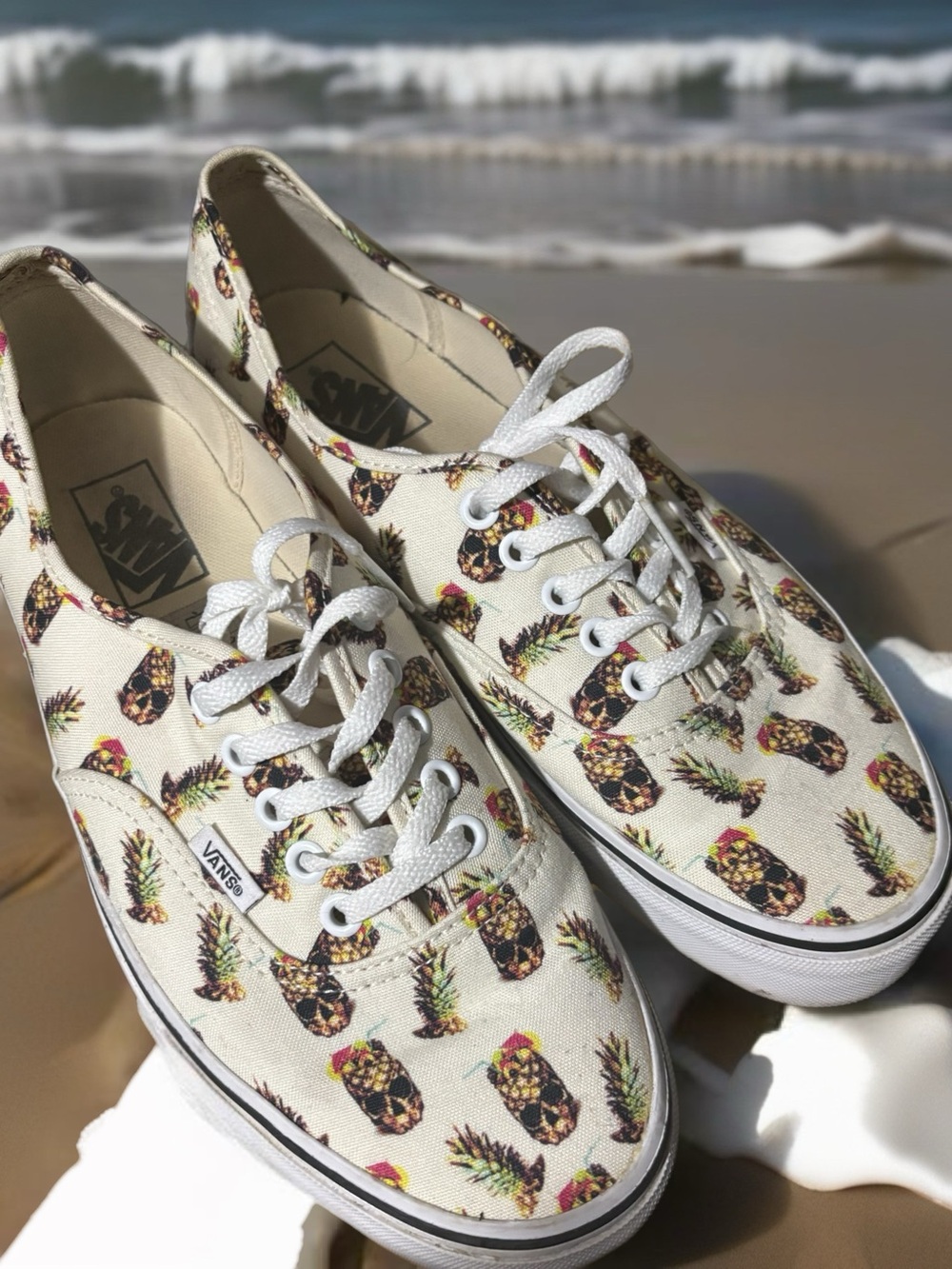 Vans Pineapple Print Canvas Sneakers - Cream with White Laces